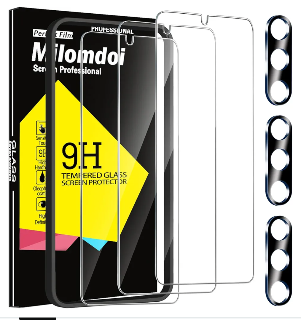 Pack of 2, Milomdoi 3 Pack Screen Protector for Samsung Galaxy A15 5G with 3 Pack Tempered Glass Camera Lens Protector, Ultra 9H Accessories, Case Friendly, Mounting Frame, 2.5D Curved for Galaxy A15 5G