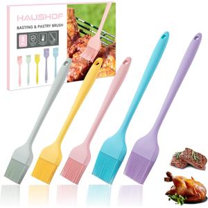 HAUSHOF Silicone Basting Pastry Brush, Heat Resistant Pastry Brush Set, One-Piece Design, Perfect for Baking, Grilling, Spreading Oil, Butter, BBQ Sauce, or Marinade, Dishwasher Safe