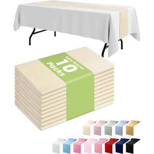 Pureegg Ivory Plastic Table Runners - 10 Pack, 14'' x 108'', Water Resistant & Disposable Cream Centerpiece Decorations for Table Cloth, Wedding, Birthday, Holiday, Baby Shower, Beige Home Decor