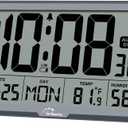 WallarGe Auto Set Digital Wall Clock Battery Operated, Desk Clocks with Temperature, Humidity and Date, Large Display Digital Calendar Alarm Clock for Elderly, Bedroom, Office, 8 Time Zone, Auto DST. (Gray)