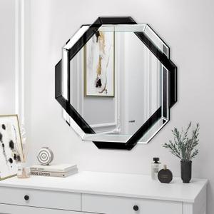 Bathroom Mirror Black - 28X28 Wall Mirrors Decorative, Beveled Edge Frameless Mirror for Wall Bathroom, Vanity Room, Bedroom, Living Room and Enterway