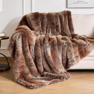 OMERAI Faux Fur Blanket, Ultra Soft Luxury Fuzzy Throw Blanket, Long Pile Plush Cozy Warm Decorative Blanket for Couch, Sofa, Chair, Bed, Heavy Weight, 50" x 60", Chestnut Russet Blend