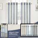 DriftAway Kitchen Tier Curtains - Striped Linen Short Pinstripe Cafe Curtains 45 Inch Length for Living Room Bathroom Chris Farmhouse Rustic - Rod Pocket 2 Panels Ivory Dark Blue