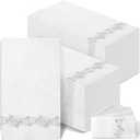 Yinder 200 Pack Disposable Hand Towels Bathroom Napkins Decorative Guest Towels Soft and Absorbent Linen Feel Paper Towel for Christmas Parties Weddings Dinners or Events(Silver)