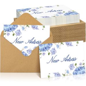 Affrolling 50 Sets Change of Adress Postcards with Envelopes New Adress Cards for New Home Watercolor Hydrangea and Front Door Design Moving Announcement Cards for Housewarming(Hydrangea)