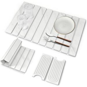 3 PCS Large Stone Dish Drying Mat for Kitchen Counter, 24"16" Marble Absorbent Dish Drying Mat with 24"x 4" Faucet Mat for Kitchen Sink, Earth Mats for Dishes Bottles Cups, Match Any Countertop