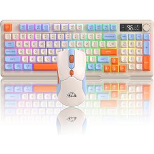 ZIYOU LANG T96 Wireless Gaming Keyboard and Mouse Combo,Dual Bluetooth/2.4G RGB Backlit Mechanical Feeling Keyboard with Smart Display & Knob,4000 DPI Gaming Mouse for PC Laptop Mac Wins-Blueberry