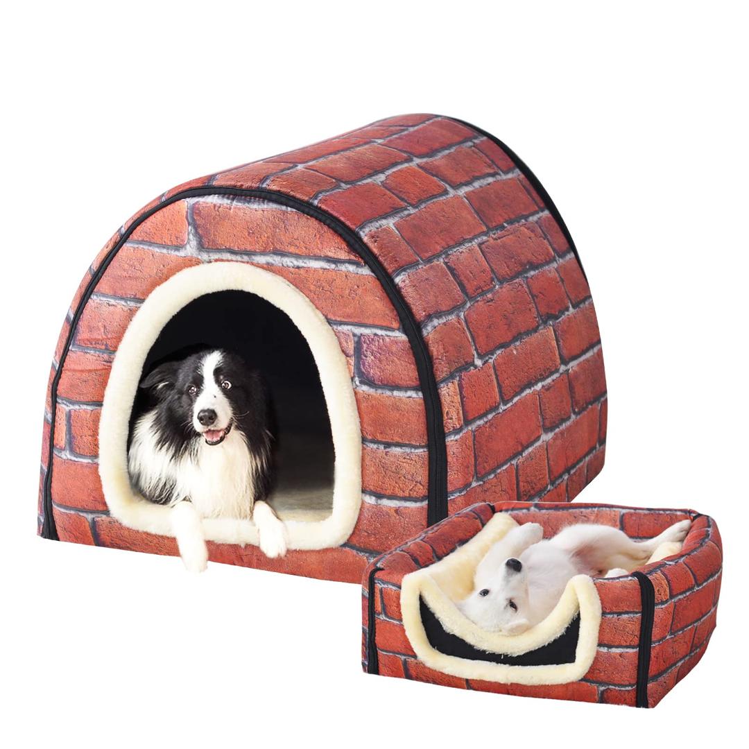 Dog Bed,2 Ways to Use,Indoor Pet House with Fluffy Mat,Removable and Washable Cover,Non-Slip Bottom,for Large Dogs
(2XL Brick)
