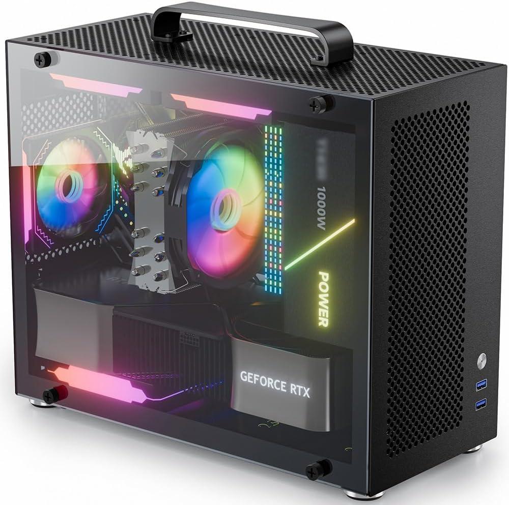 Micro ATX Case, MATX PC Case for ITX MATX Motherboard, 2X 120mm ARGB Fans Preinstalled, Tempered Glass, Fully Ventilated Airflow, Mini PC Case with USB3.0