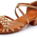 MSMAX Girls Latin Dance Shoe Low Heel Salsa Dancing Sandals for Women (3.5 Big Kid, 036nude)