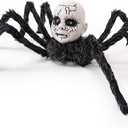 Halloween Outdoor Decor Black Spider, Creepy-Crawly Light-Up Doll Head Scary Giant Spider with Terror Sounds, Haunted House Props, Halloween Yard Lawn Decorations Party Indoor Decor
 3 Pack