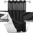 River Dream No Hook Slub Textured Shower Curtain with Snap-in PEVA Liner Set - 71" x 74"(72"), Hotel Style with See Through Top Window, Machine Washable & Water Repellent Fabric, Black, 71x74