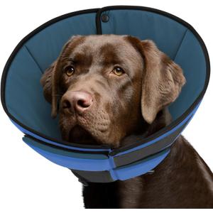 Queenmore Dog Cones for Large Dogs, Soft Dog Cone for Large Breeds, Cone for Dogs After Surgery, Adjustable Elizabethan Collar for Pet to Prevent Licking Wounds, Blue L