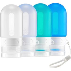 2 x Silicone Clear Travel Bottles for Toiletries,Leak Proof Squeezable Travel Size Containers,TSA-compliant Travel Essentials,2oz,4 Pcs,blue