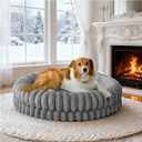BALANCE Luxury Donut Dog Bed, 36 Inches Round Dog Beds Large Sized Dogs Washable, Orthopedic Calming Dogs Bed for Pets with Anti-Slip Bottom, Gray