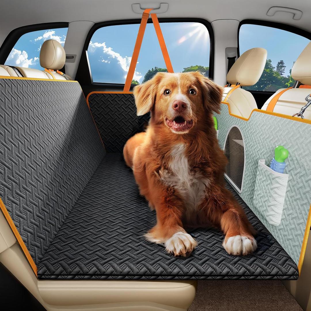 oneisall Back Seat Dog Cover for Car 52X22in, Hard Bottom Dog Car Seat Cover for Back Seat with Holds 500lbs, Waterproof Sturdy with Mesh Window for Car, SUV, Small Truck