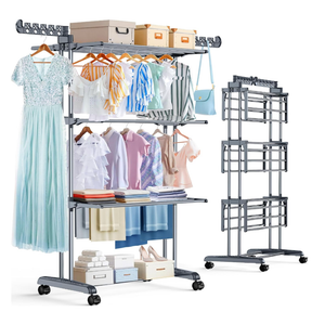 PurKeep Thicken & Durable Clothes Airer, Extra Large 4-Tier Capacity Foldable Clothes Drying Rack with Wheels, Stainless Steel Clothes Horse for Indoor/Outdoor Use in Bedroom, Laundry Room