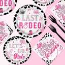 96Pcs Last Rodeo Bachelorette Party Decorations Pink & Silver Disco Cowgirl Plates and Napkins Let's Go Girls Party Decorations for Nashville Western Bridal Baby Shower Birthday Supplies,Serves 24