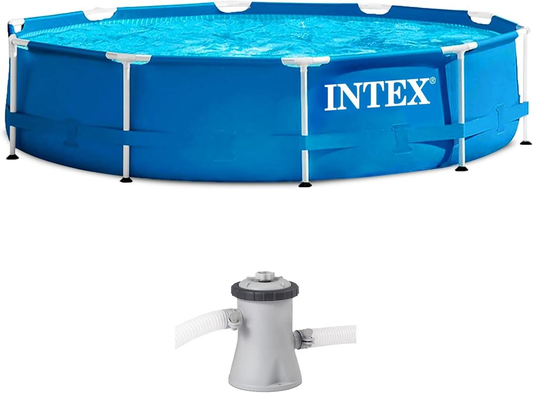 INTEX 28201EH Metal Frame Above Ground Swimming Pool Set: 10ft x 30in  Includes 330 GPH Cartridge Filter Pump  Puncture-Resistant Material  Rust Resistant  1185 Gallon Capacity (Blue)