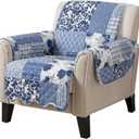 Great Bay Home Patchwork Scalloped Printed Furniture Protector Stain Resistant Chair Cover (Chair, Navy)