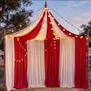 HunnmingRe 12 Pcs Circus Party Backdrop Decorations 2.5 x 10 ft Red and White Carnival Tent Photography Background Curtain for Circus Theme Party Outdoor Photo Props Birthday Decor
