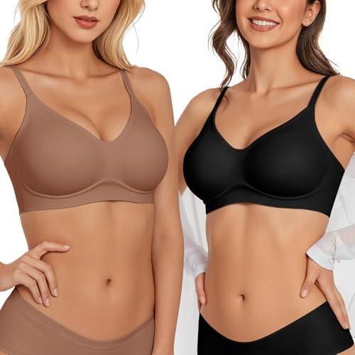 Vertvie Wireless Bras for Women Full Coverage Supportive Seamless Bralettes No Underwire Push Up Comfort Soft T-Shirt Bra Small
