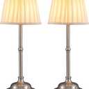 KDG Cordless LED Table Lamp Set of 2, Portables Fabric Shade Desk Lamps, 4000mAh Rechargeable Battery Powered Lighting, Dimmable Light for Dining Room, Bedroom, Bedside, Night Light, Balcony (Nickel)
