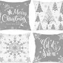 Lanpn White and Grey Christmas Throw Pillow Covers 24x24 Set of 4, Decorative 24 inch Gray Winter Snowflake Xmas Cushion Covers Pillow Cases for Home Bedroom Room Holiday Couch Decor Decorations