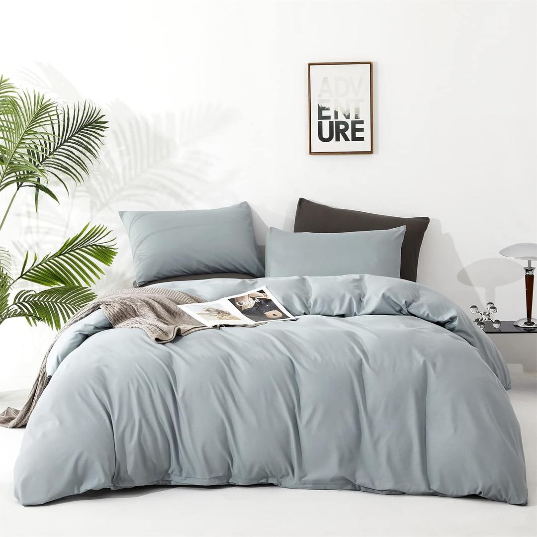 KAREVER Dusty Blue Comforter Set King Size Blue Bedding Women 3 Pieces Blue Color King Blanket Set All Season as Gift