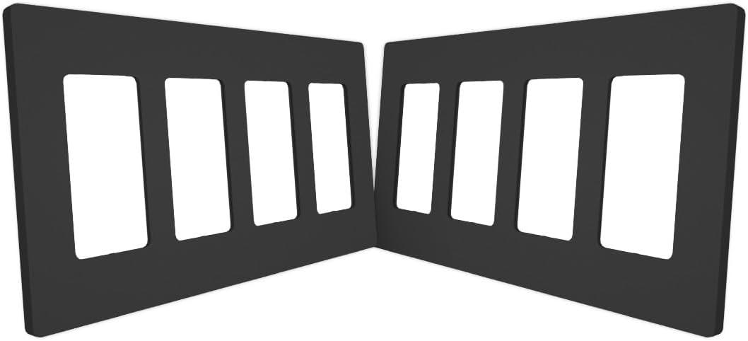 MORNING GROUP Matte Finish Quad Decorator Switch Cover, 4-Gang Screwless Wall Plate, 4.53" H x 8.19" L, Polycarbonate Thermoplastic, UL Listed, Black, 2 Pack