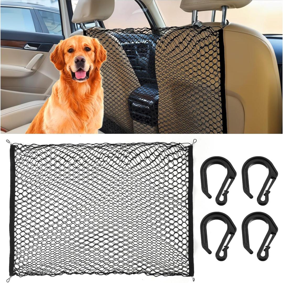 Dog Net for Car, 47.2x35.4 Inch Dual Layer Dog Car Net Barrier Pet Barrier Car Divider Back Seat Net for Most Cars Suvs and Trucks Driving Safely (Black)