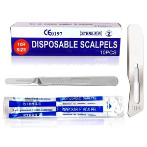 10r Disposable Scalpels 10R - Dermaplaning Tool Scalpel with Plastic Handle, High Carbon Steel Dermablade Blades #10 Surgical Blades, Scaple - Box of 10