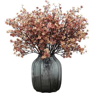JAKY-Global Babys Breath Silk Artificial Flowers 6 Bundle European Fake Flowers Decor Wedding Party Fall Stems Decoration Bouquets DIY Home Garden,Farmhouse,Living Room Decor (Beige Brown-6pcs) (6 Bundles)