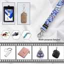 Lanyardio Stretchy Scrunchie Lanyard for ID Badges Keys, Cute Teacher Lanyard for Women with 2 Card Holders 19.6 Inch (Blue Flowers)