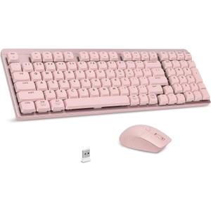 LeadsaiL FA98 Wireless Mechanical Keyboard and Mouse, 2.4Ghz Cordless Mechanical Keyboard and Silent Mouse, Low-Profile Red Switch, 98-Key Compact Slim 96% Keyboard for Windows/MacOS PC Laptop - Pink