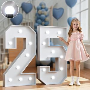 Marquee Numbers 3 Feet Tall Big Light Up Numbers 25th Birthday Decorations Women Men Graduation Decorations 2025 White Anniversary Party Decor Large Cardboard Prop Backdrop Sign 25