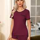 Ekouaer Pajama Set for Women 2 Piece Lounge Set Short Sleeve Tops and Shorts Soft Sleepwear, Chest Pocket (Red, XXL)