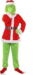 Green Monster Costume Christmas Adult, Halloween Outfit for Woman Men, Green Costume Santa Claus Cosplay 7PCS