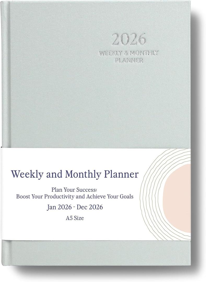 2026 Planner - Weekly and Monthly Planner, January 2026 - December 2026, Linen Hardcover, 2026 Calendar Planner Book with Tabs, Aesthetic, Perfect for Office Home School Supplies (Green, A5)