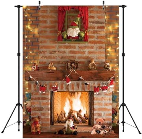 LIVUCEE 5X7ft Soft Fabric Christmas Fireplace Photography Backdrops Red Brick Wall Decoration Background Xmas Eve Party Supplies Banner Photo Booth Prop