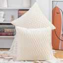 MADIZZ Set of 2 Super Soft Velvet Decorative Throw Pillow Covers 12x12 inch White Square with Texture Luxury Style Cushion Case Pillow Shell for Sofa Bedroom