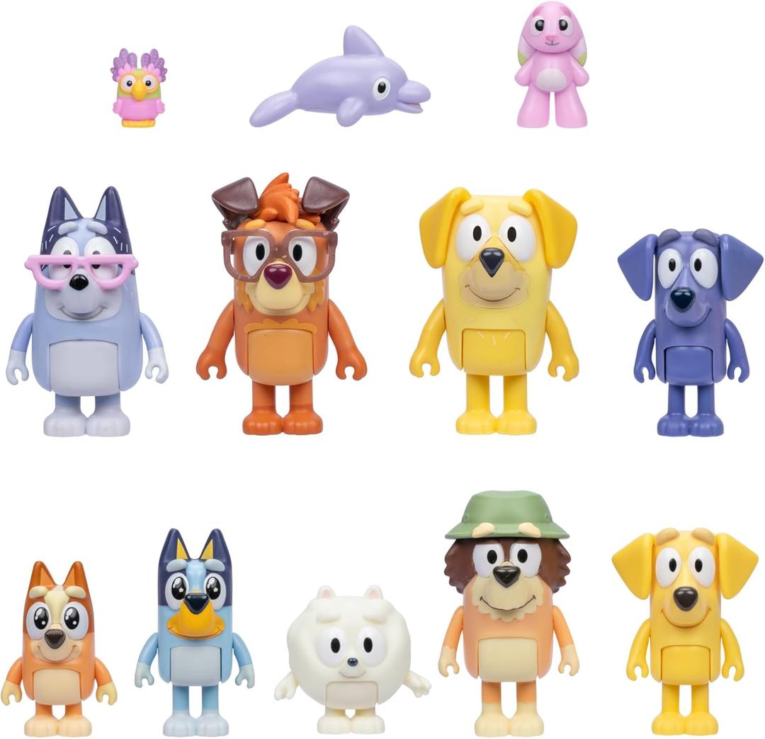 Bluey Figures Super Fan Collector Set 12-Pack, Includes Chattermax, Grey Dancer, Lucky, Nana, Jean-Luc, Pom Pom, Grandad & More Gift for Kids Ages 3+