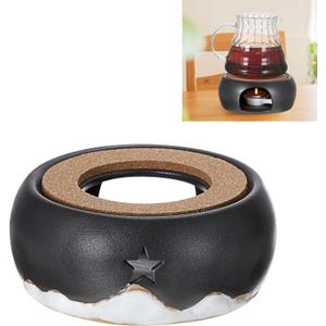 BSTKEY Teapot Warmer, Ceramic Tea Warmer with Tealight Holder and Cork Cushion, Teapot Heater for Heating Coffee Milk Tea (Black, Star Style)