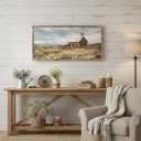 Farmhouse Wood Wall Art Picture: Framed Old Barn Print Decor Large Rustic Farm Landscape Country Artwork Panoramic Horizontal Nature Scene Rural Countryside Painting for Living Room Bedroom, 48"L x 24"W