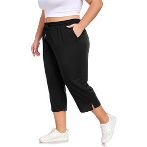 Plus Size Capri Pants for Women Loose Fit Yoga Pants with Pockets Workout Activewear Sweatpants (4X-Large Plus, Black)