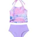 5T Swimsuit Girls Toddler Girl Swimsuit Summer Mermaid Bathing Suit for Girls Halter Two Piece Tankini Ruched Top Girls Swimsuit Size 5-6 Year Old
