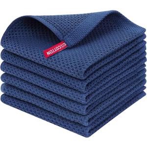Homaxy 100% Cotton Waffle Weave Kitchen Dish Cloths, Ultra Soft Absorbent Quick Drying Dish Towels, 12 x 12 Inches, 6-Pack, Navy Blue