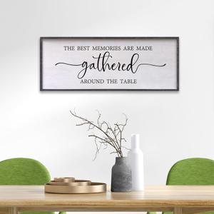 The Best Memories Are Made Gathered Around The Table Wall Decor Art 24"X10" for Dining Room gather Kitchen Wall Sign (Black)