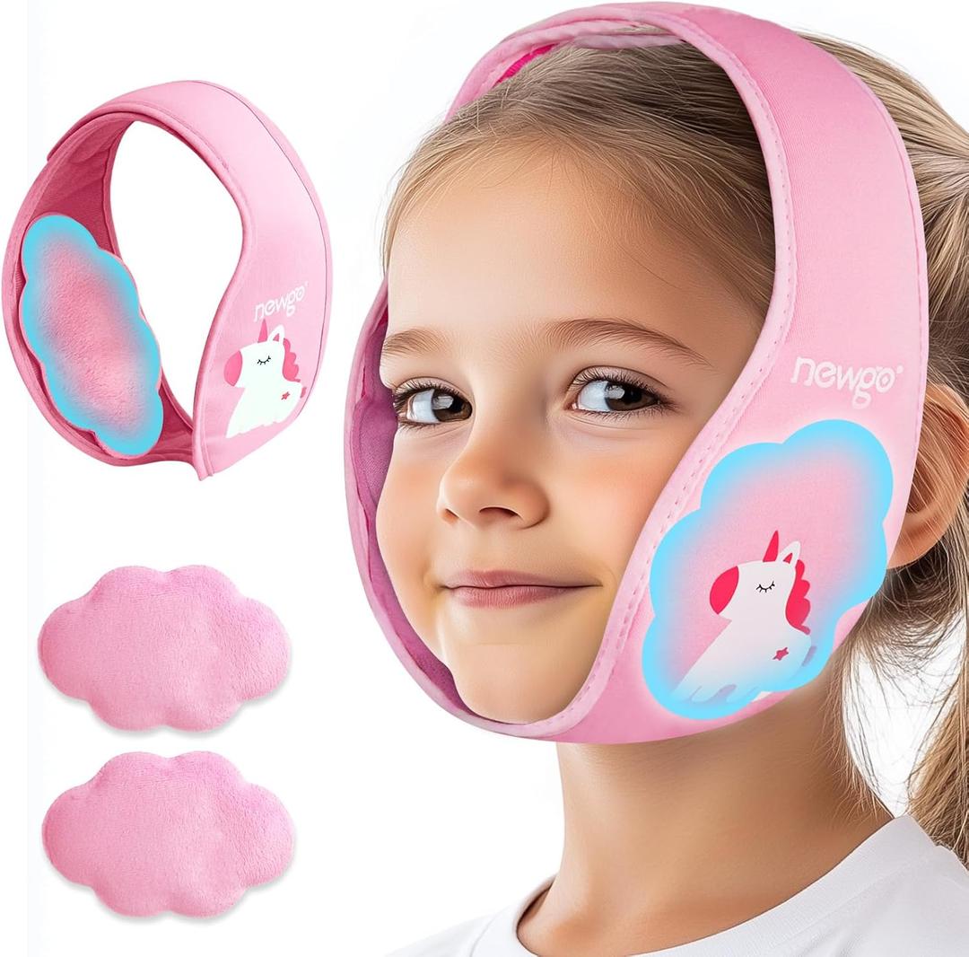 NEWGO Tonsillectomy Ice Pack for Kids, Wisdom Teeth Ice Pack Head Wrap for Kids Tonsil Recovery, Cavities, Tooth Extraction Pain Relief, Head Circumference of 20.8-25.6 Inches - Pink