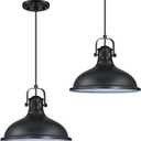 12" Black Dome Metal Farmhouse Pendant Light 2 Pack E26 Base UL Certified